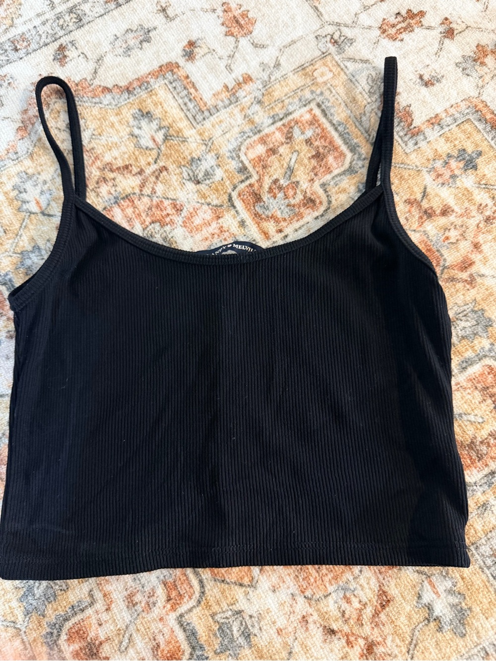 Brandy‎ Melville Black Ribbed Spaghetti Strap Cropped Tank